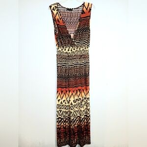 Mlle Gabrielle Tribal Pattern Maxi Dress - Black, Brown, Orange